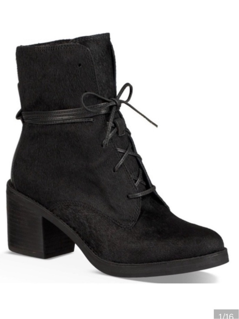 UGG Oriana Exotic Black Calf Hair Lace Up Ankle Boots Block Heel 6.5